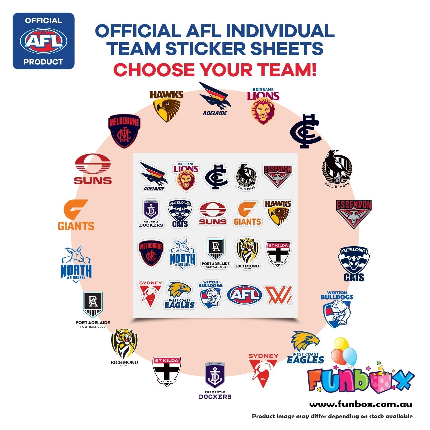 (20-PACK) AFL Licensed Individual Team Sticker Sheets - Choose Your Team!