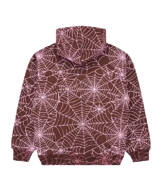 Sp5der All Over Print Hoodie White Brown Logo