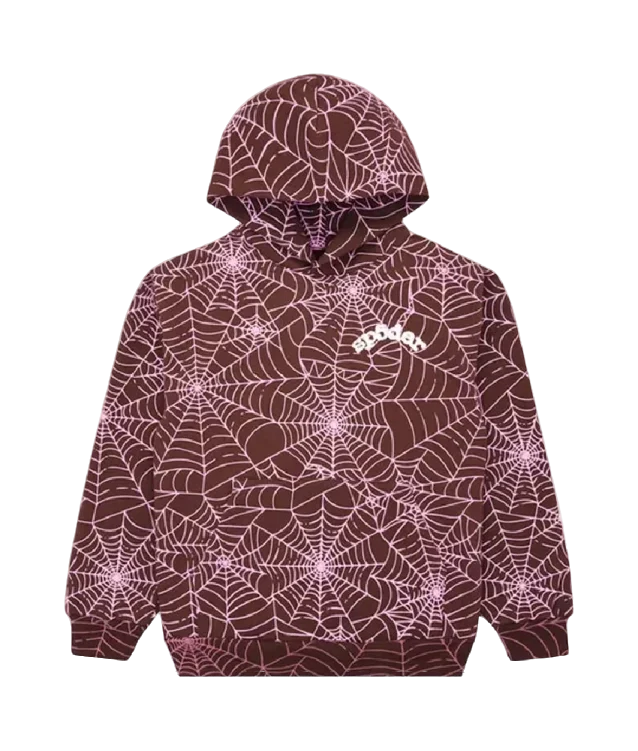 Sp5der All Over Print Hoodie White Brown Logo